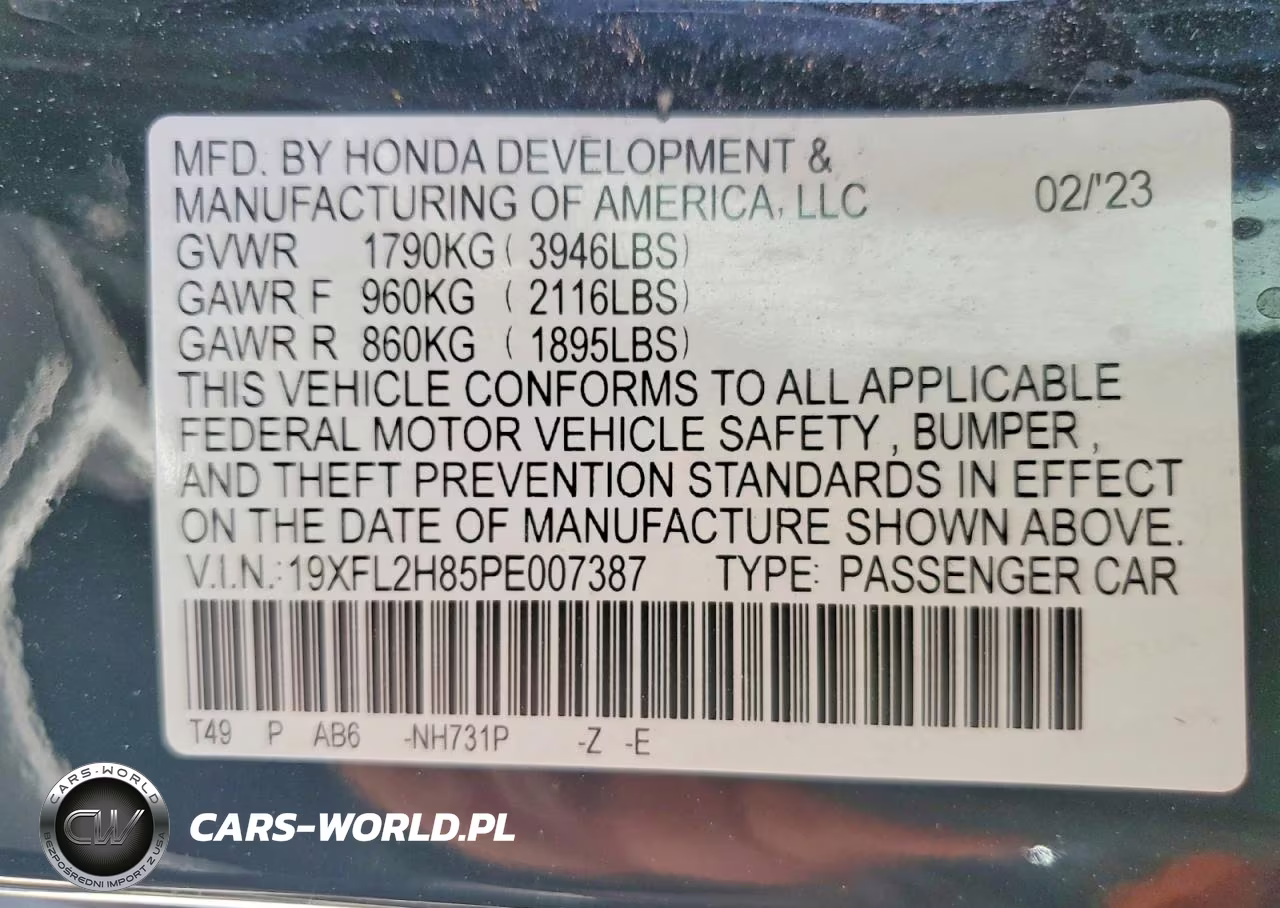 2023 Honda Civic Sport VIN:19XFL2H85PE007387 - 12