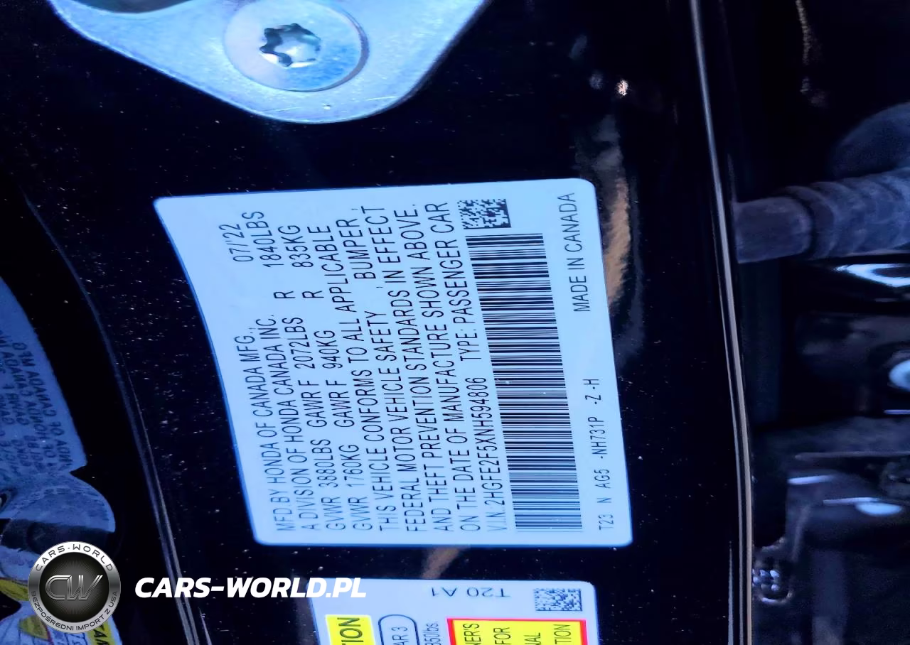 2022 Honda Civic Sport VIN:2HGFE2F5XNH594806 - 12