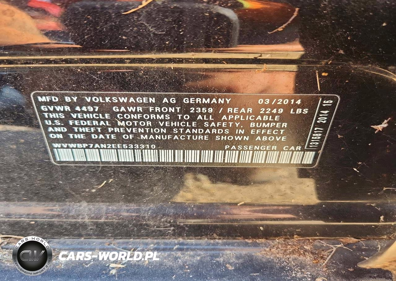2014 Volkswagen Cc Sport VIN:WVWBP7AN2EE533310 - 12