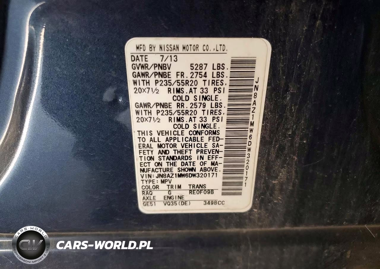 2013 Nissan Murano S VIN:JN8AZ1MW6DW320171 - 13