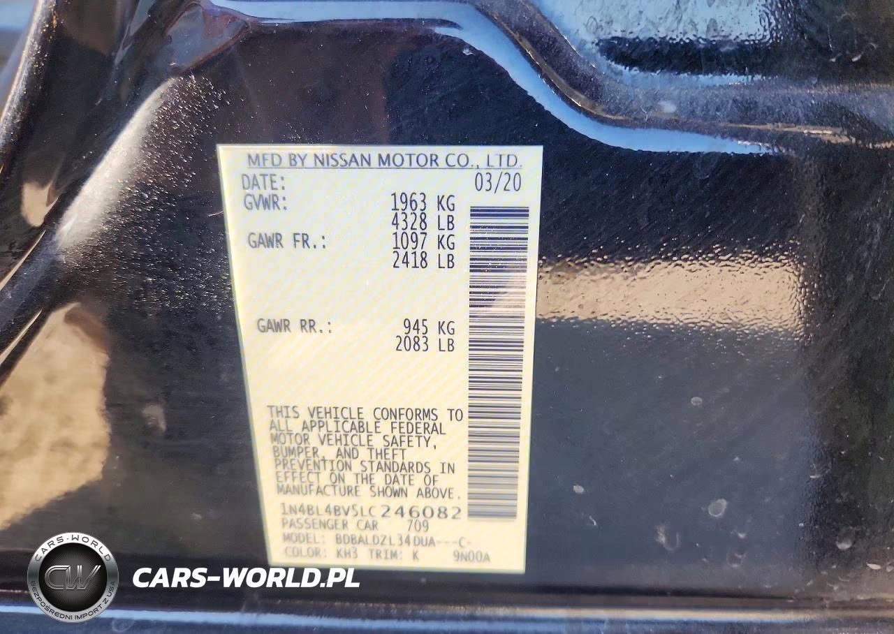 2020 Nissan Altima S VIN:1N4BL4BV5LC246082 - 13