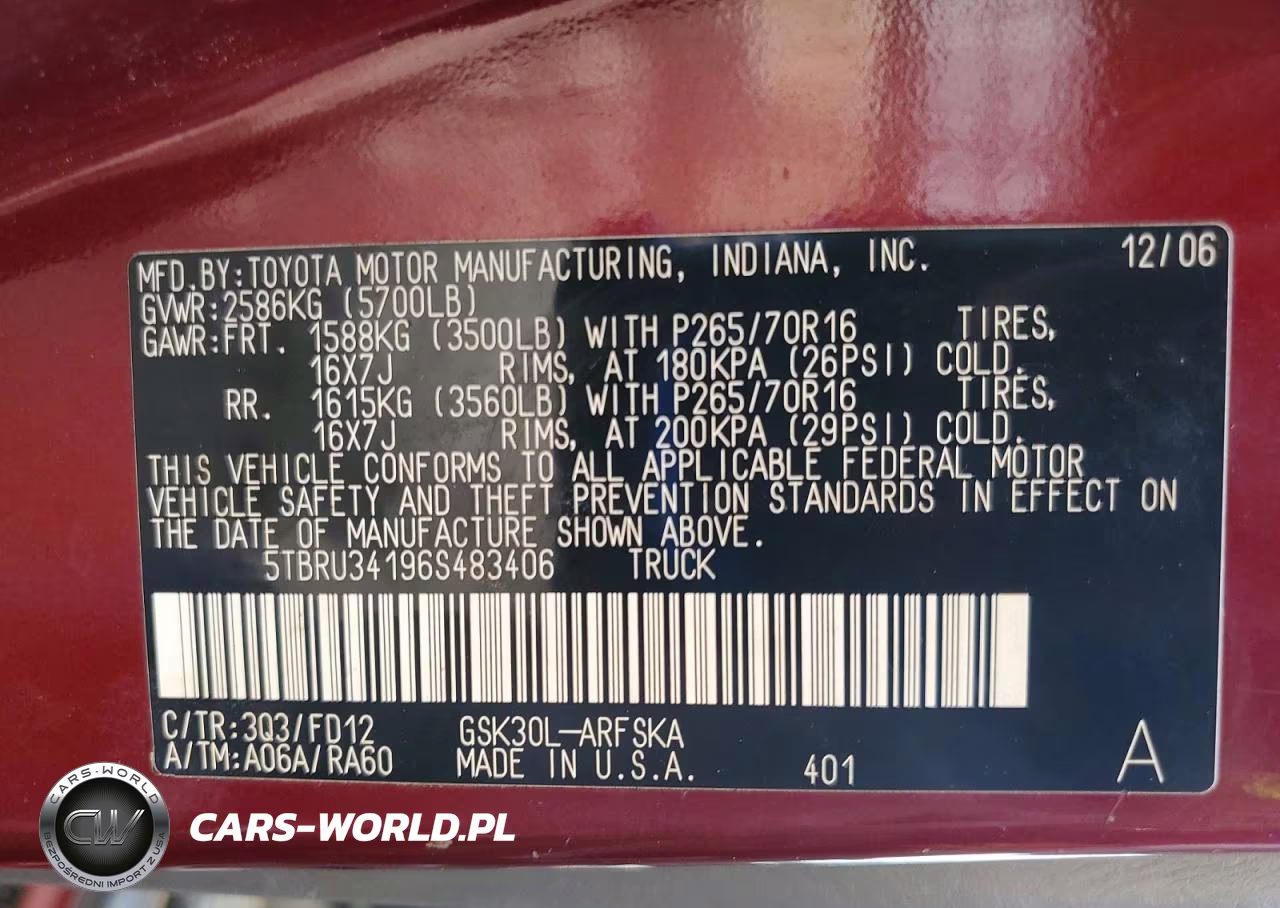2006 Toyota Tundra Sr5 VIN:5TBRU34196S483406 - 12