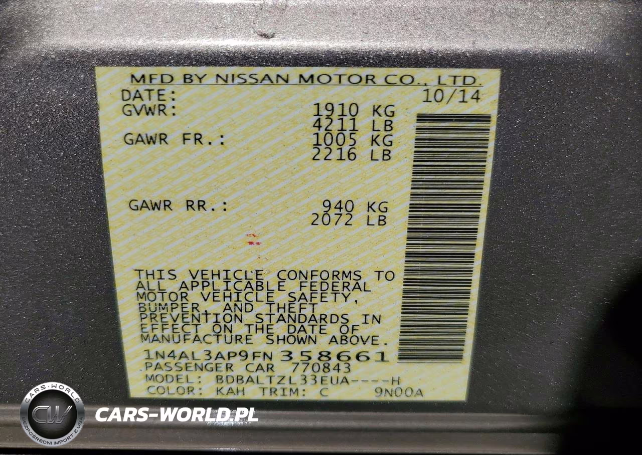 2015 Nissan Altima 2.5 Sl VIN:1N4AL3AP9FN358661 - 12
