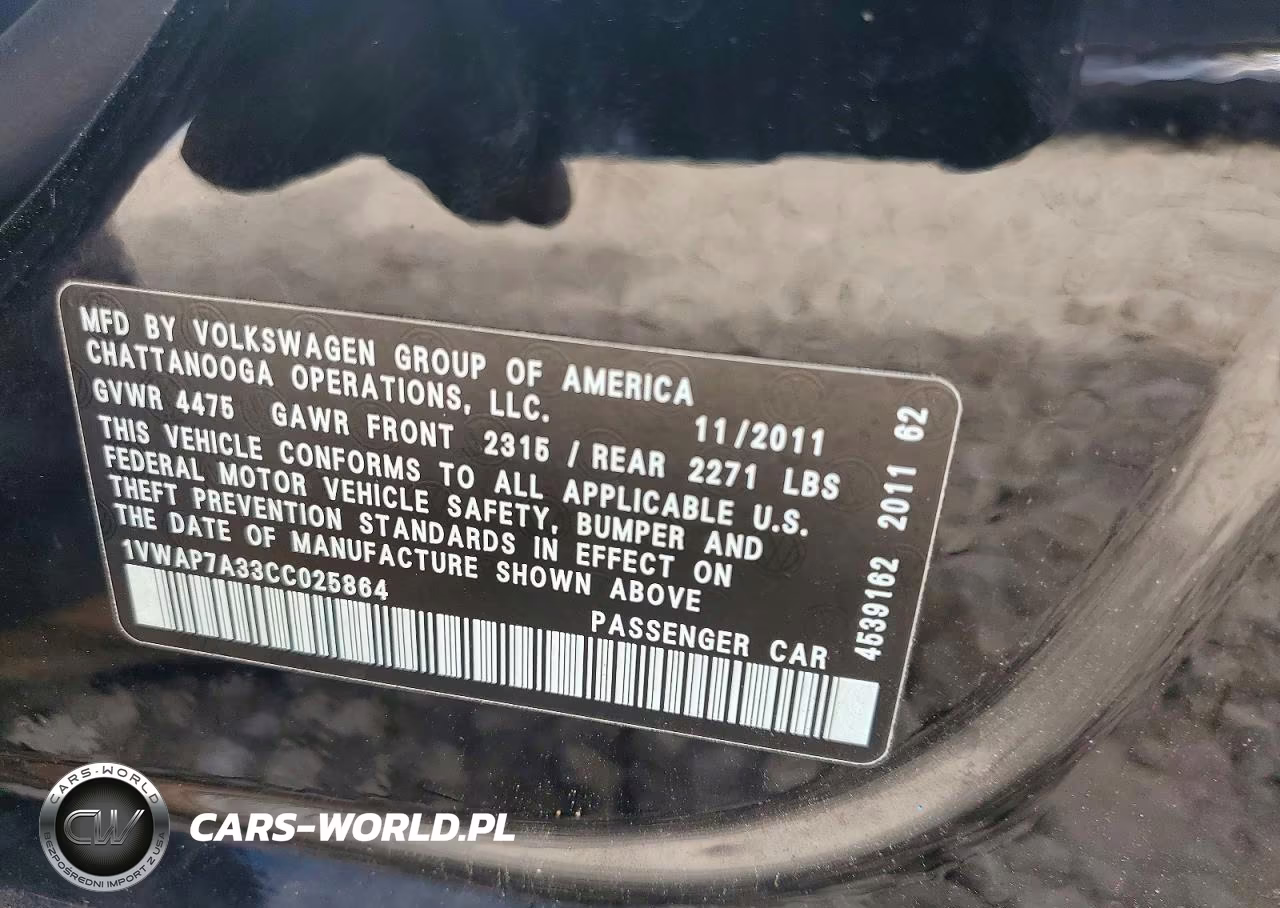 2012 Volkswagen Passat S VIN:1VWAP7A33CC025864 - 12