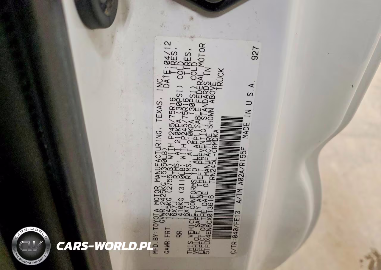 2012 Toyota Tacoma Base VIN:5TFUX4EN8CX013616 - 13