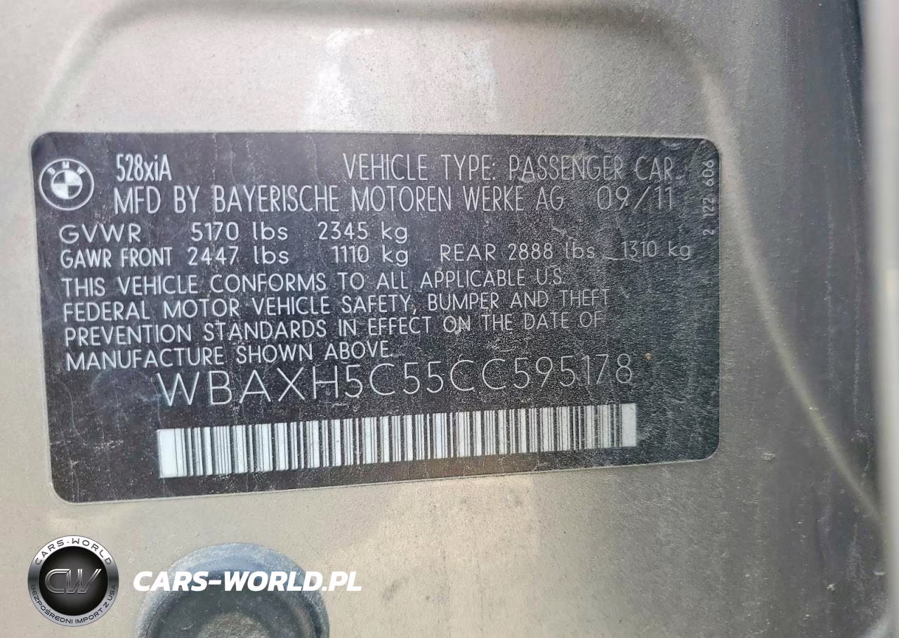 2012 BMW 528 Xi VIN:WBAXH5C55CC595178 - 12