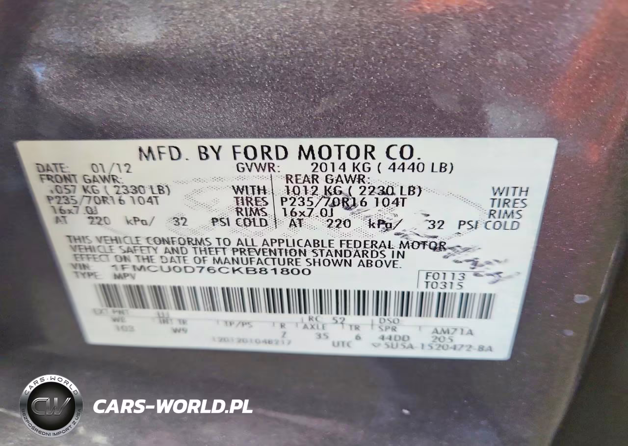 2012 Ford Escape Xlt VIN:1FMCU0D76CKB81800 - 13