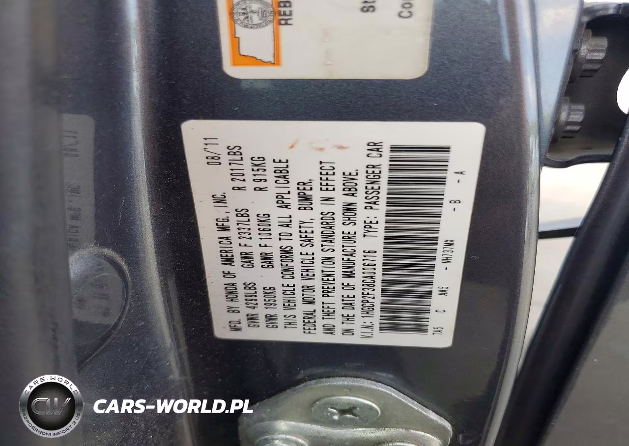 2012 Honda Accord Lx VIN:1HGCP2F38CA006716 - 12