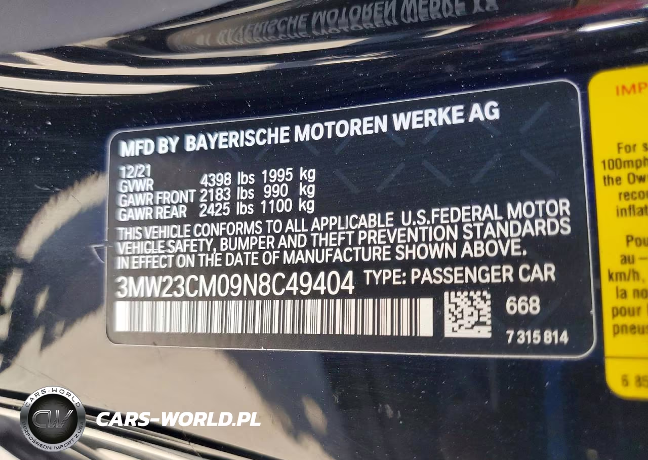 2022 BMW 230I VIN:3MW23CM09N8C49404 - 12