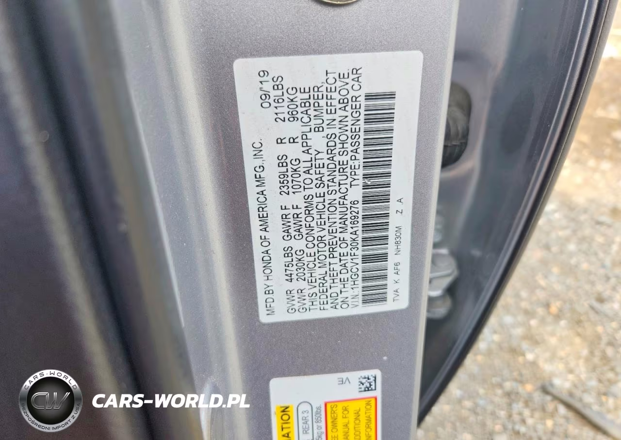 2019 Honda Accord Sport VIN:1HGCV1F30KA169276 - 12