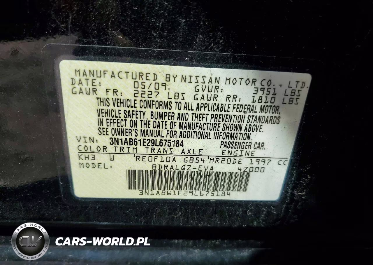 2009 Nissan Sentra 2.0 VIN:3N1AB61E29L675184 - 13