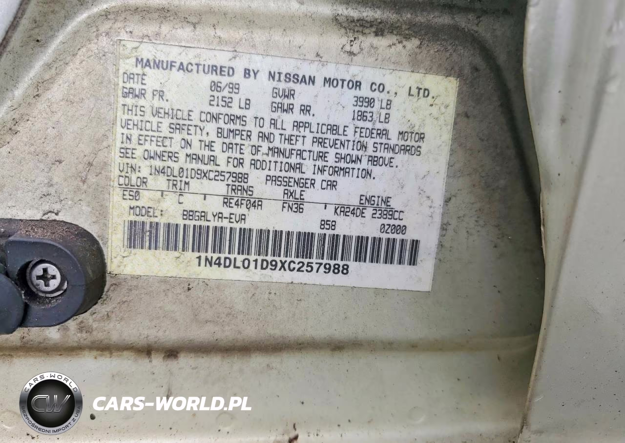 1999 Nissan Altima Xe VIN:1N4DL01D9XC257988 - 13