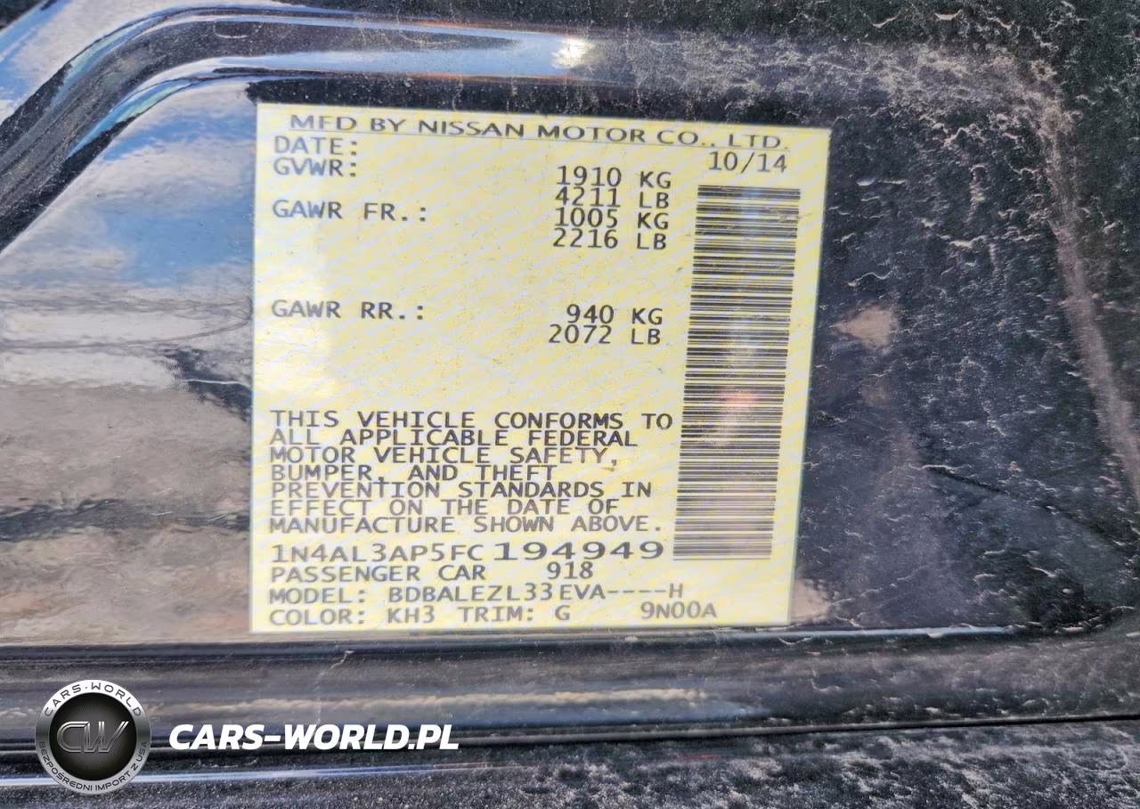 2015 Nissan Altima 2.5 S VIN:1N4AL3AP5FC194949 - 12