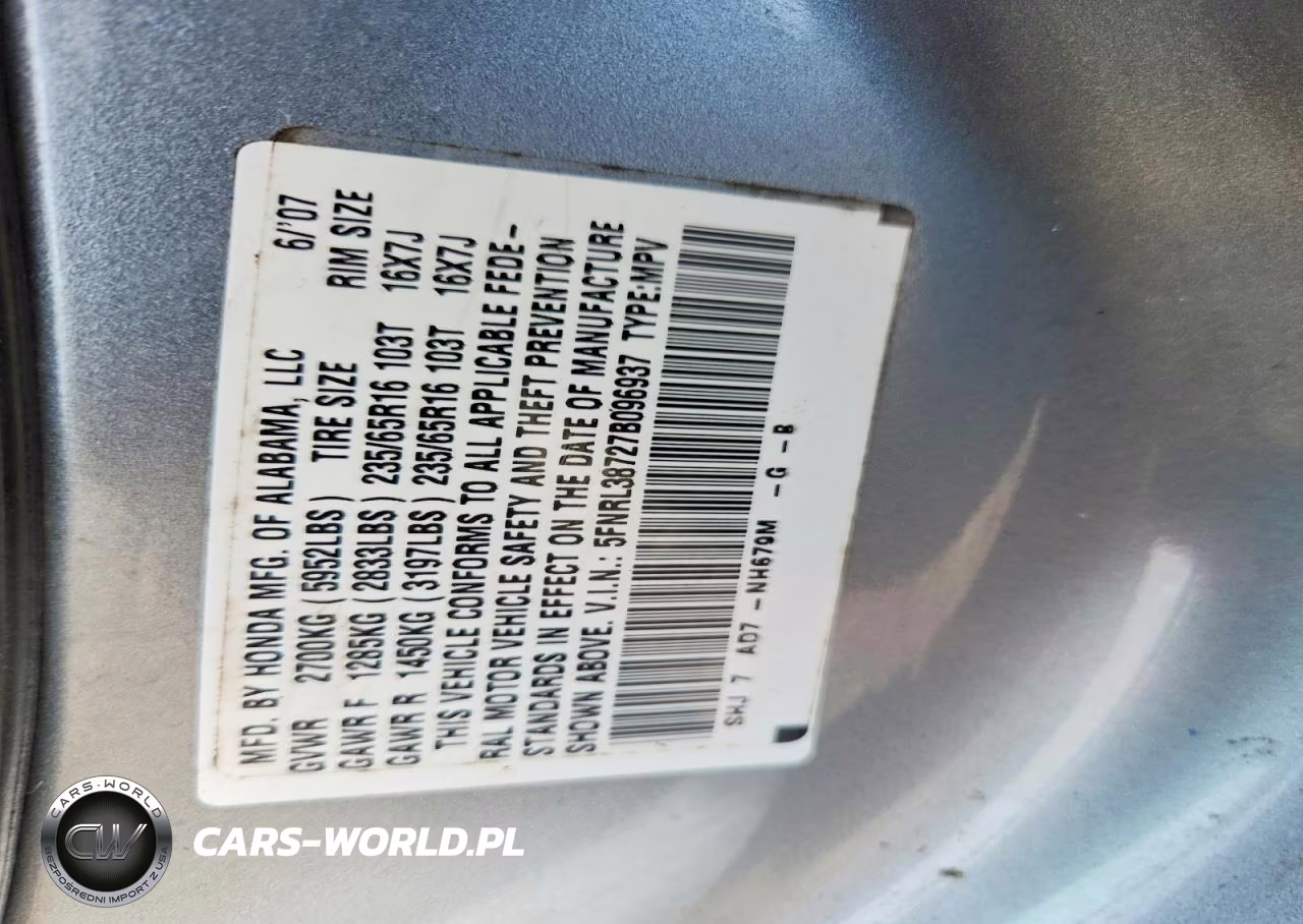 2007 Honda Odyssey Exl VIN:5FNRL38727B096937 - 13