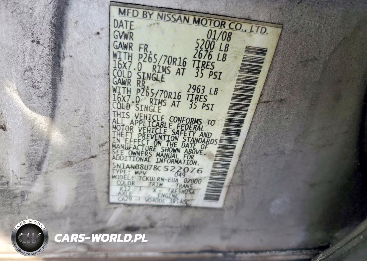 2008 Nissan Xterra X VIN:5N1AN08U78C522076 - 13