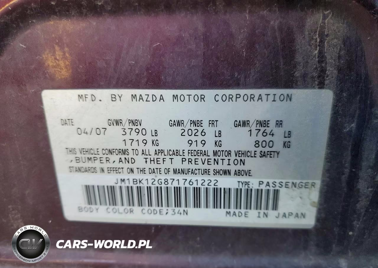 2007 Mazda 3 I VIN:JM1BK12G871761222 - 13