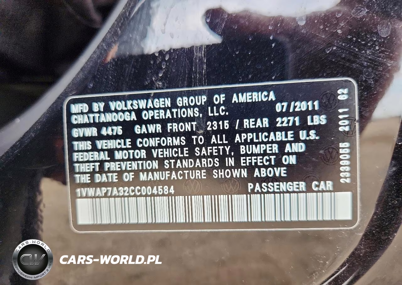 2012 Volkswagen Passat S VIN:1VWAP7A32CC004584 - 12