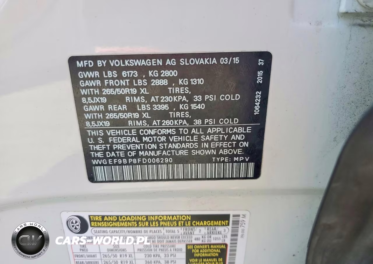 2015 Volkswagen Touareg V6 VIN:WVGEF9BP8FD006290 - 13