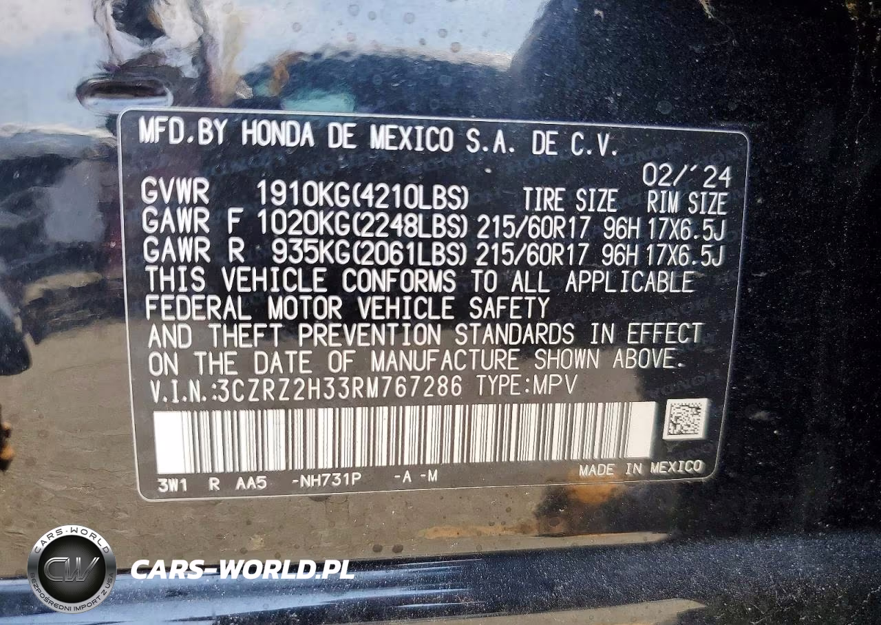 2024 Honda Hr-V Lx VIN:3CZRZ2H33RM767286 - 13