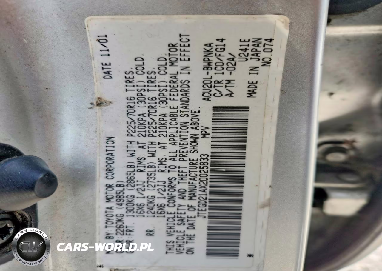 2002 Toyota Highlander Base VIN:JTEGD21AX20025833 - 13