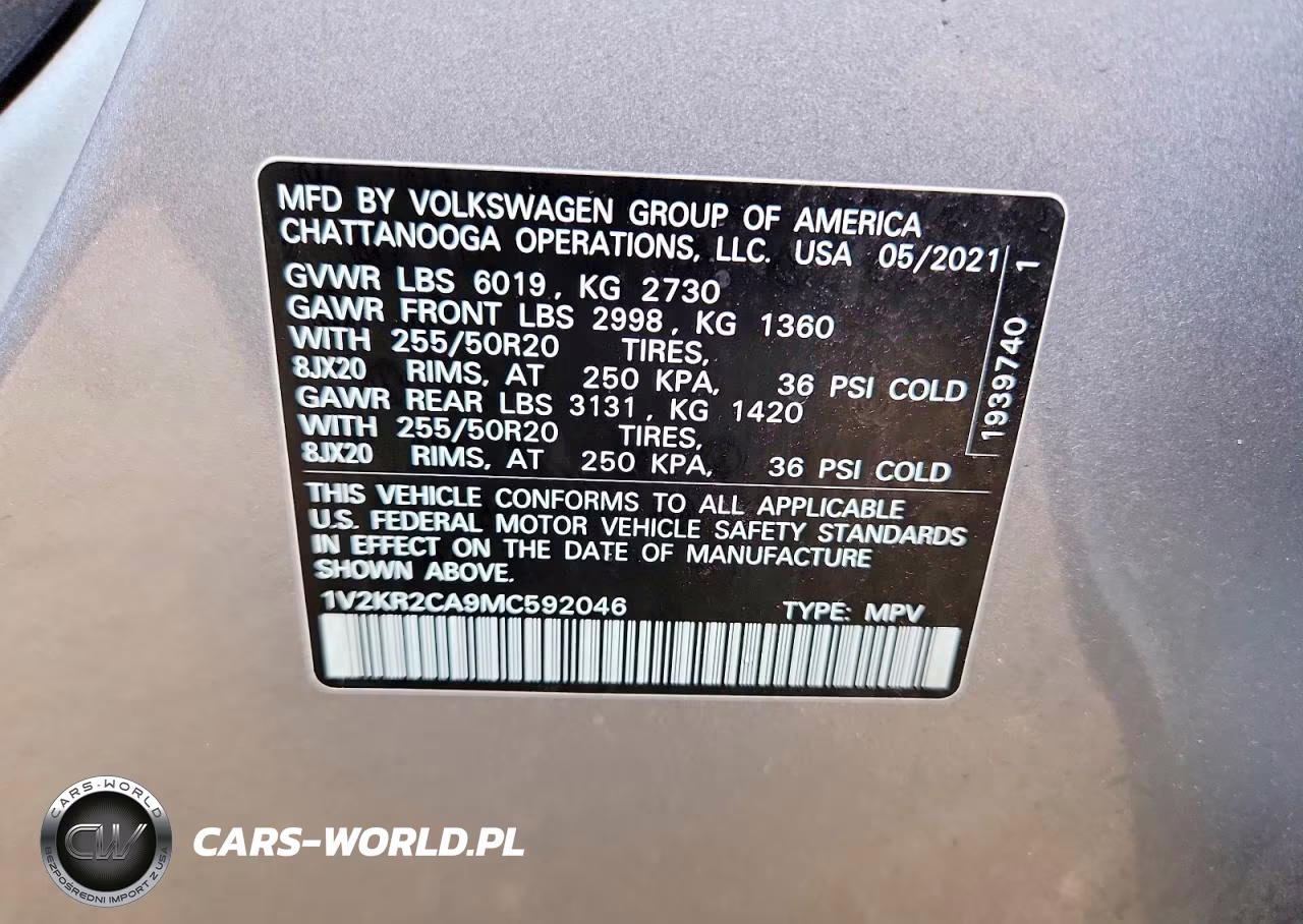 2021 Volkswagen Atlas Se VIN:1V2KR2CA9MC592046 - 12