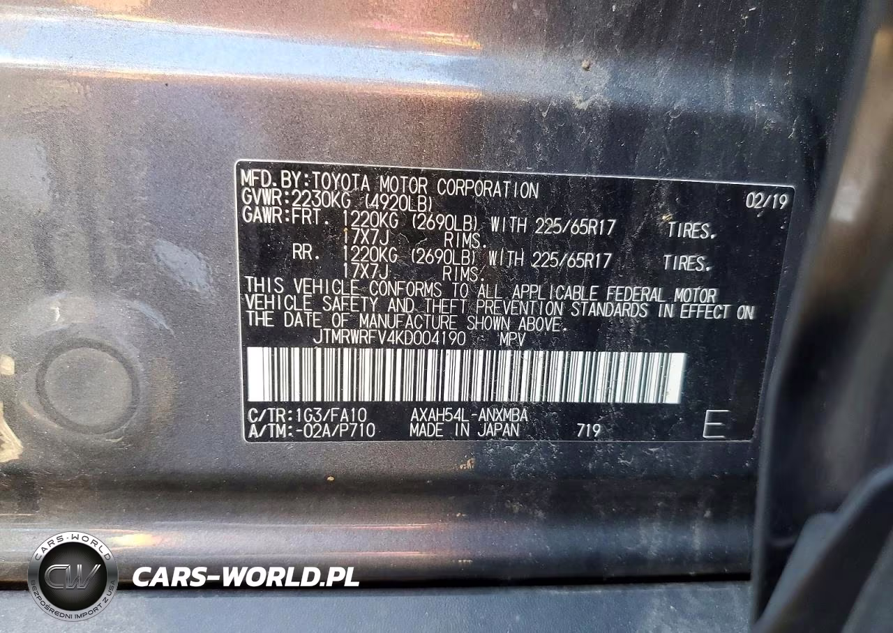 2019 Toyota Rav4 Hybrid Xle VIN:JTMRWRFV4KD004190 - 14