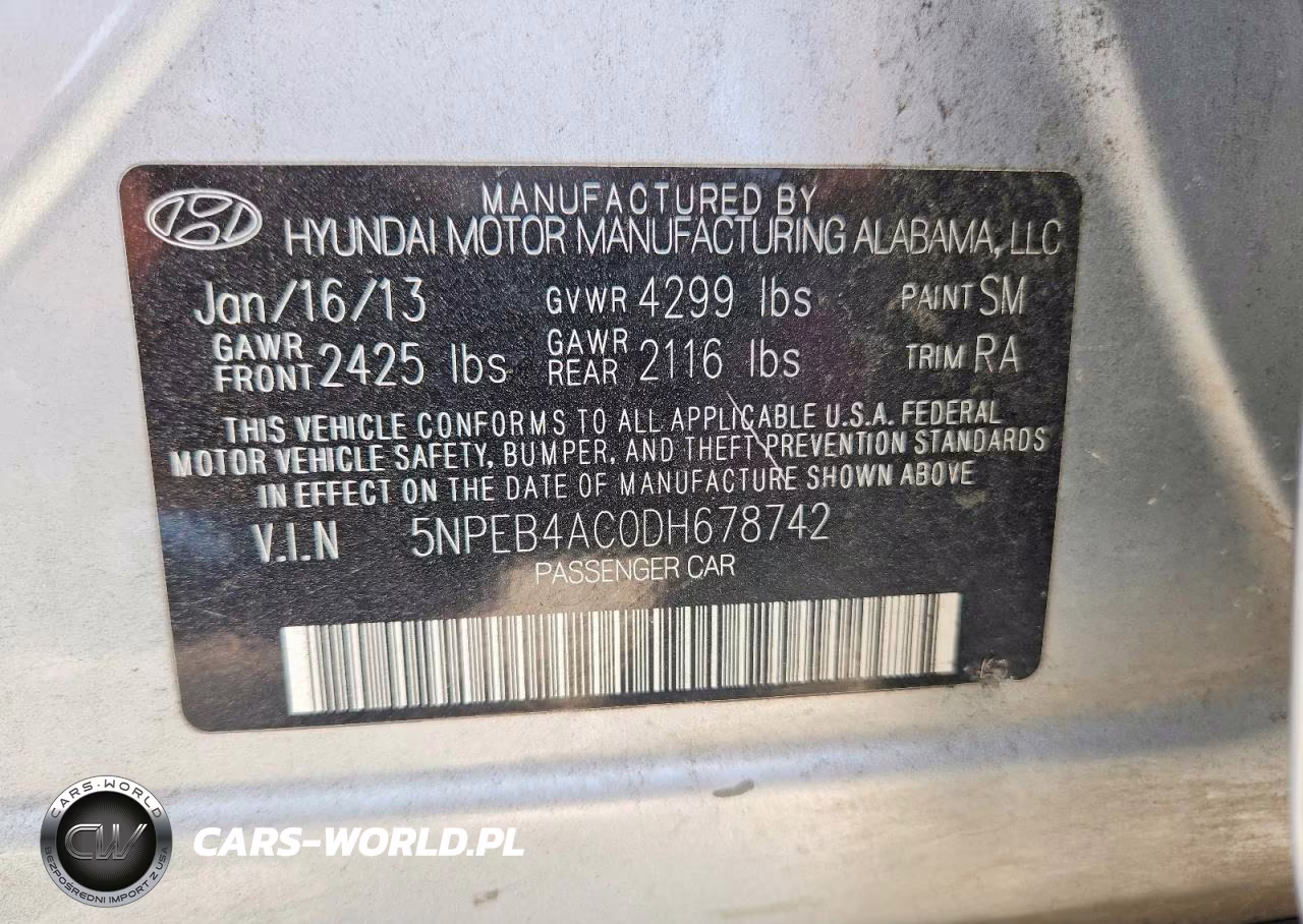 2013 Hyundai Sonata Gls VIN:5NPEB4AC0DH678742 - 13