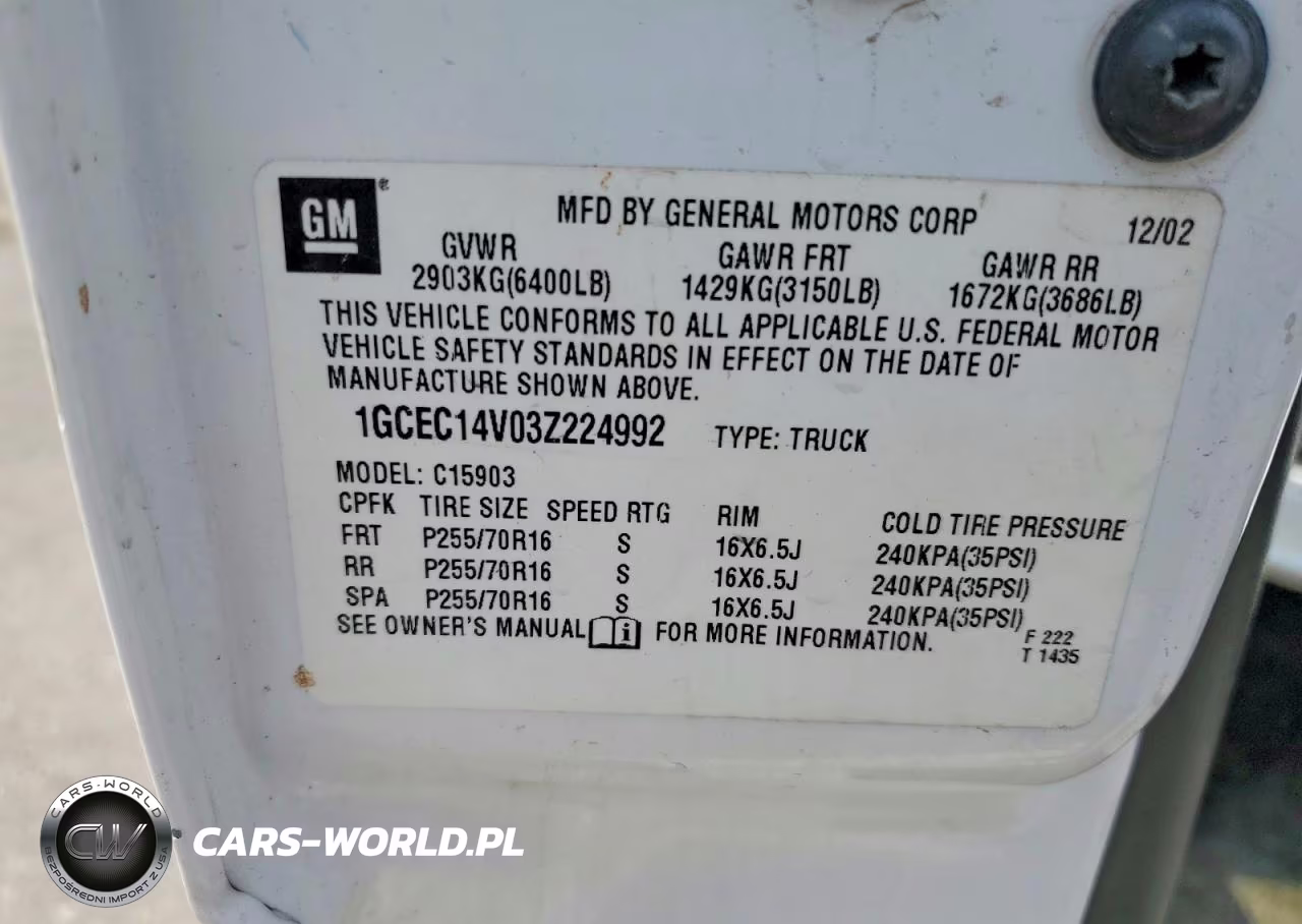 2003 Chevrolet Silverado C1500 VIN:1GCEC14V03Z224992 - 12