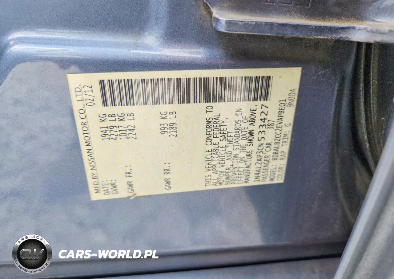 2012 Nissan Altima 2.5 VIN:1N4AL2AP3CN533427 - 13