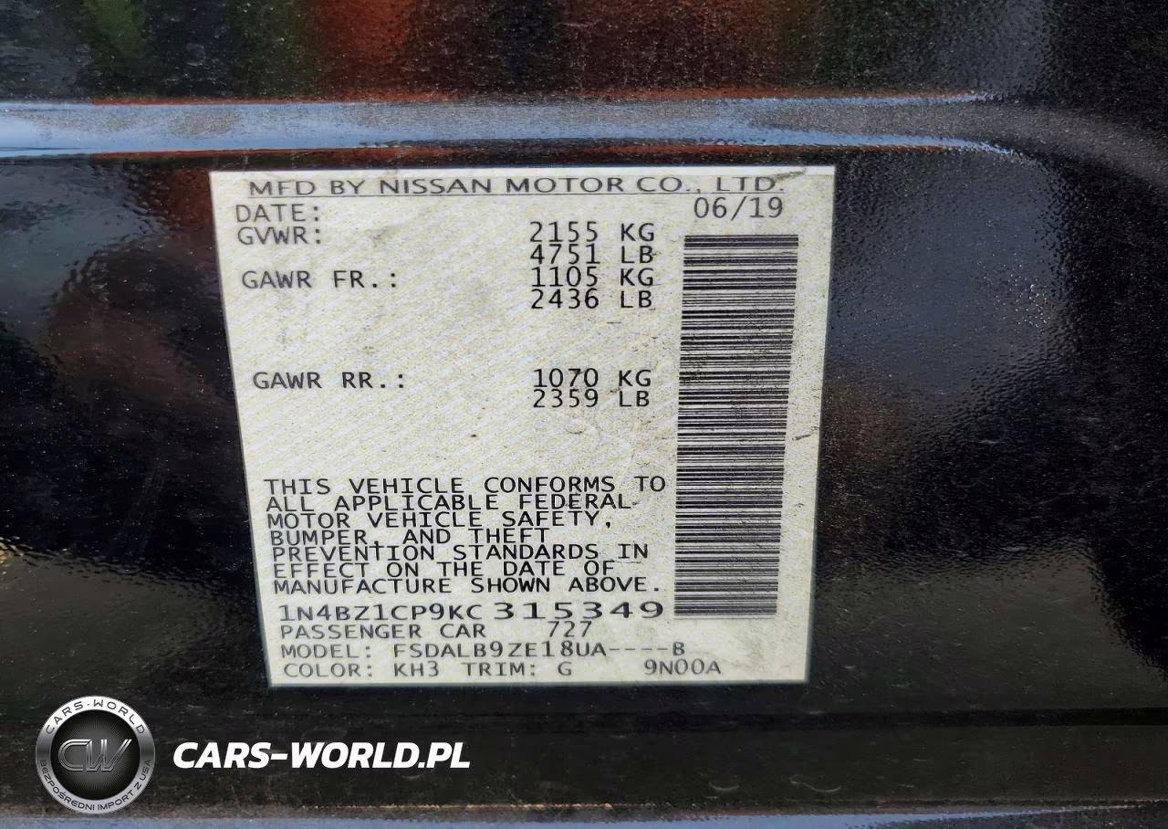 2019 Nissan Leaf S Plus VIN:1N4BZ1CP9KC315349 - 13