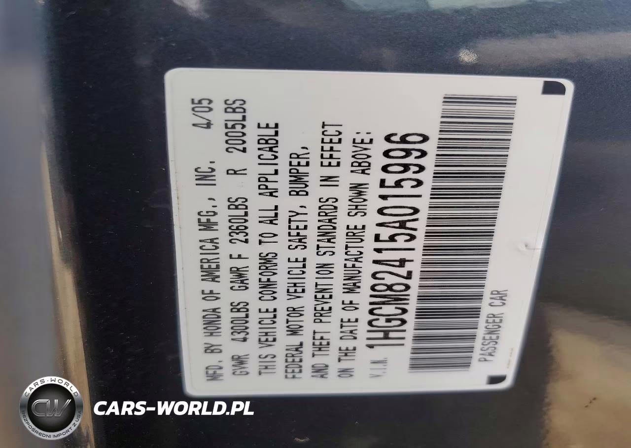 2005 Honda Accord Se VIN:1HGCM82415A015996 - 12