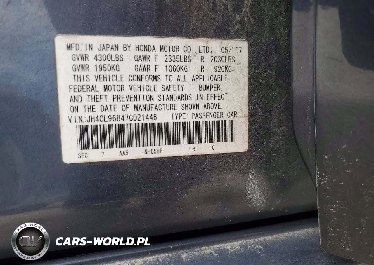2007 Acura Tsx VIN:JH4CL96847C021446 - 13