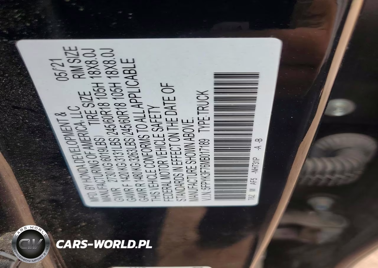 2021 Honda Ridgeline Rtl VIN:5FPYK3F76MB017189 - 13