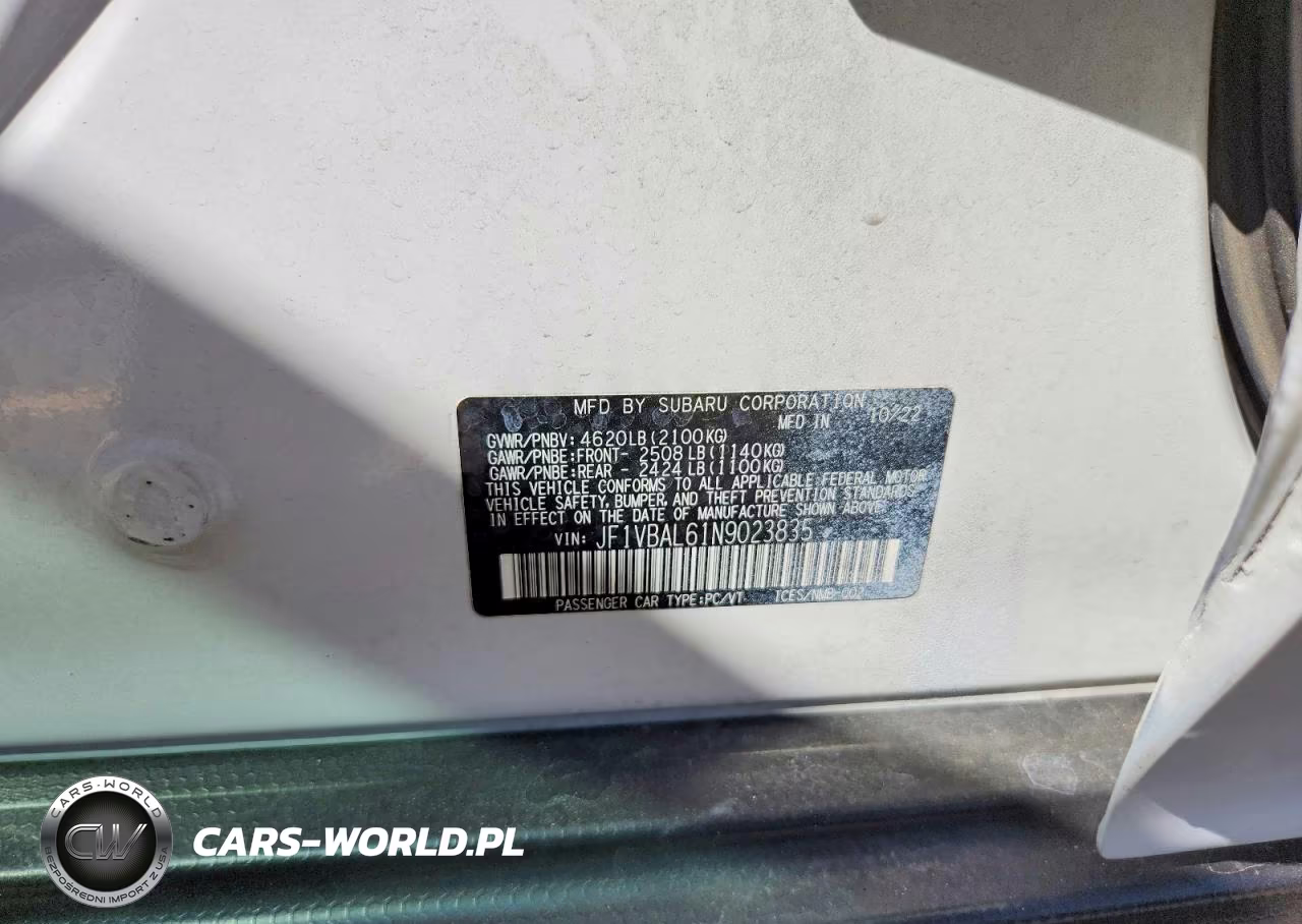 2022 Subaru Wrx Limited VIN:JF1VBAL61N9023835 - 12
