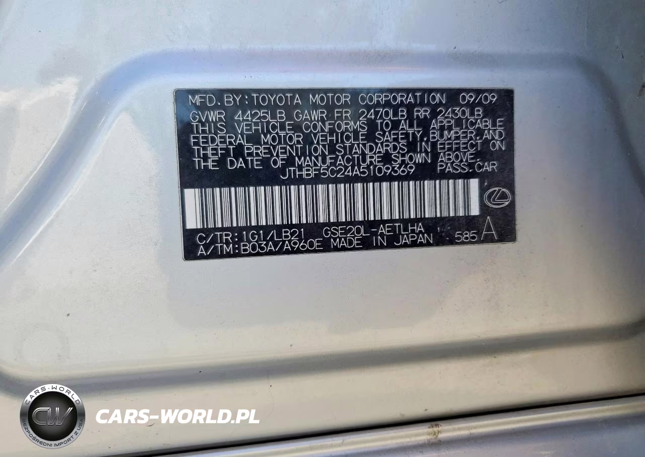 2010 Lexus Is 250 Base VIN:JTHBF5C24A5109369 - 12