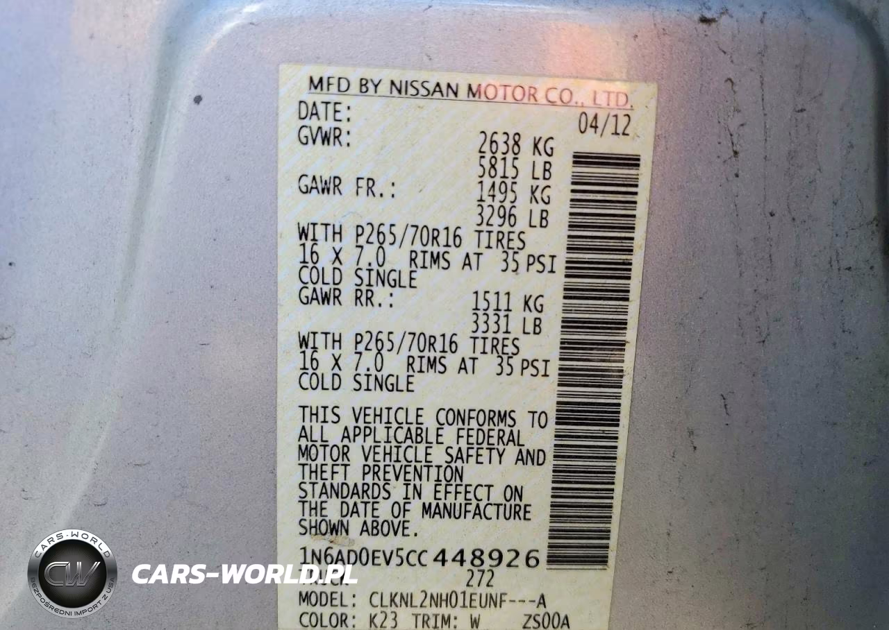 2012 Nissan Frontier S VIN:1N6AD0EV5CC448926 - 12