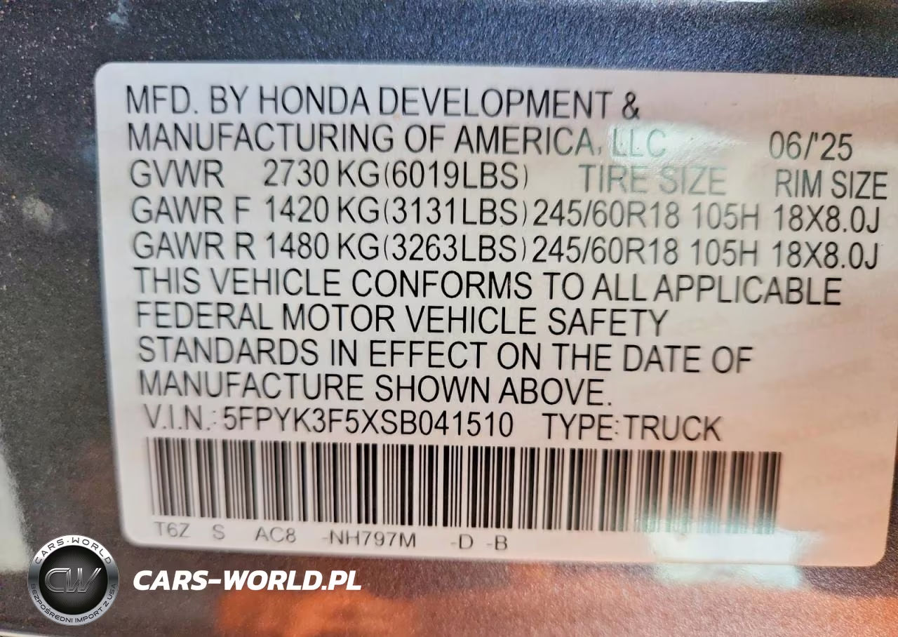 2025 Honda Ridgeline Rtl VIN:5FPYK3F5XSB041510 - 13