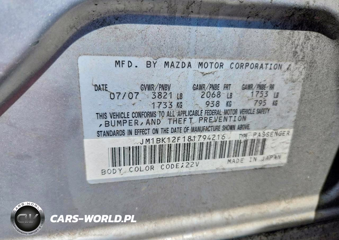 2008 Mazda 3 I VIN:JM1BK12F181794216 - 12