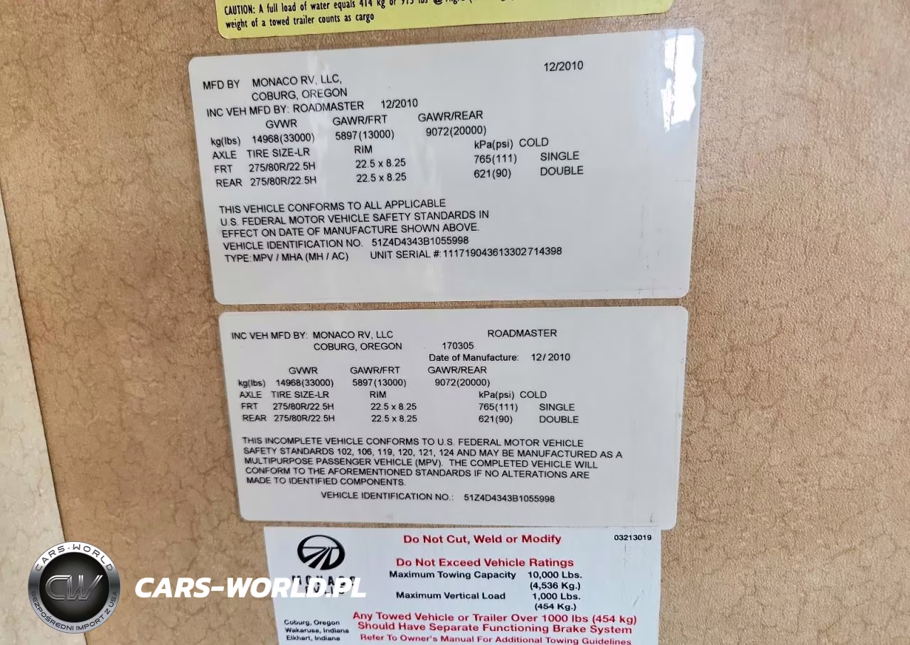 2011 Monaco Rv VIN:51Z4D4343B1055998 - 10