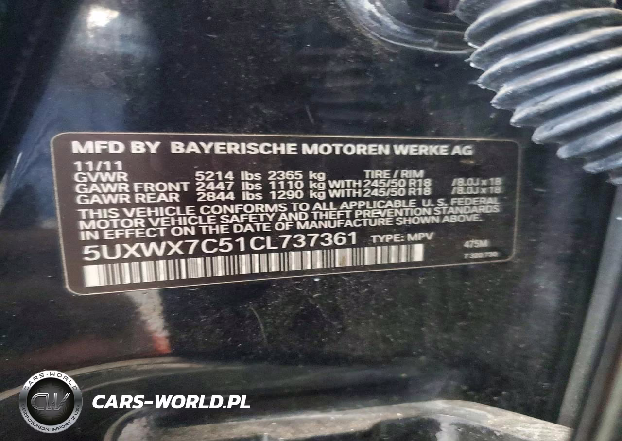 2012 BMW X3 xDrive35I VIN:5UXWX7C51CL737361 - 13