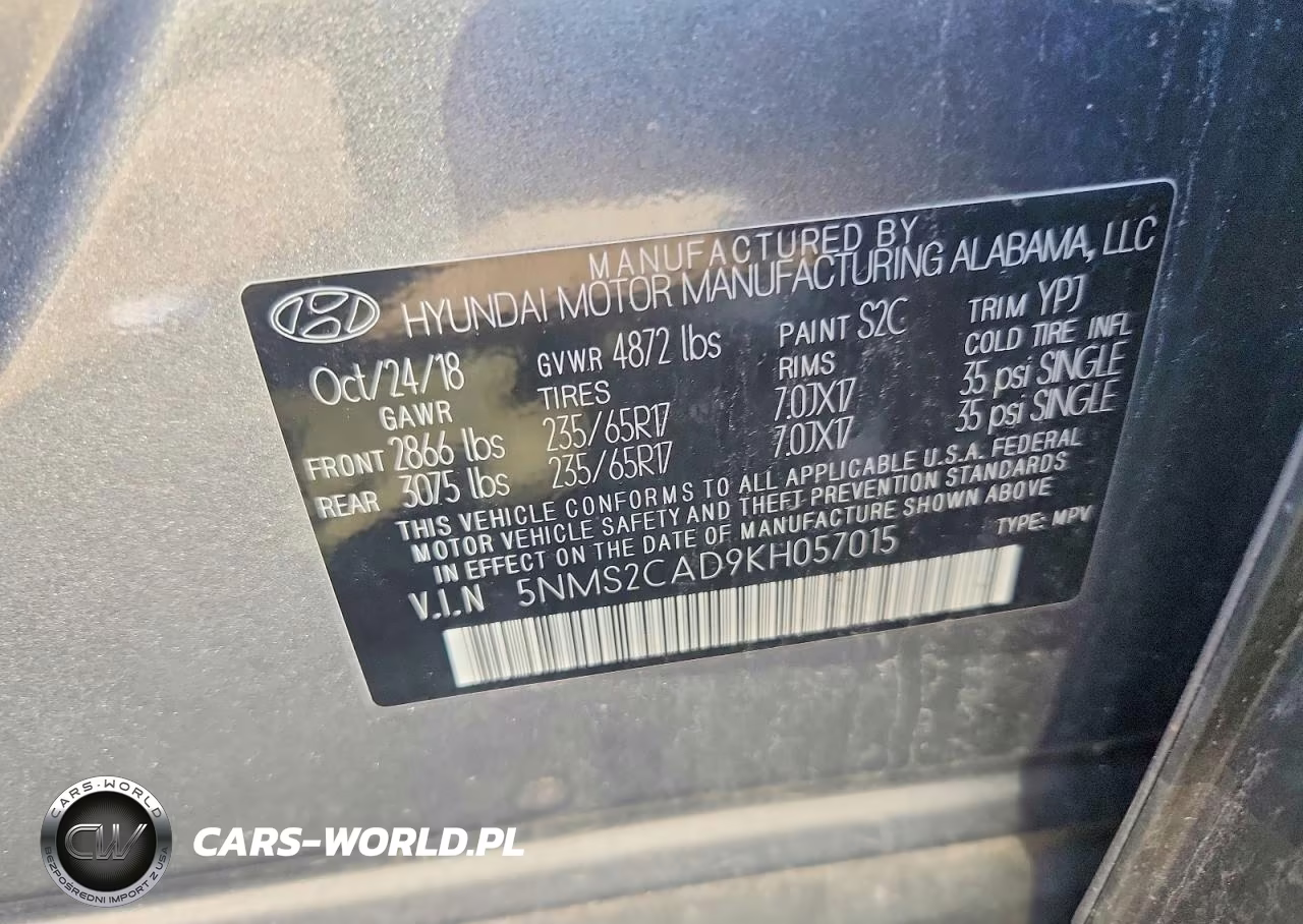 2019 Hyundai Santa Fe Se VIN:5NMS2CAD9KH057015 - 13