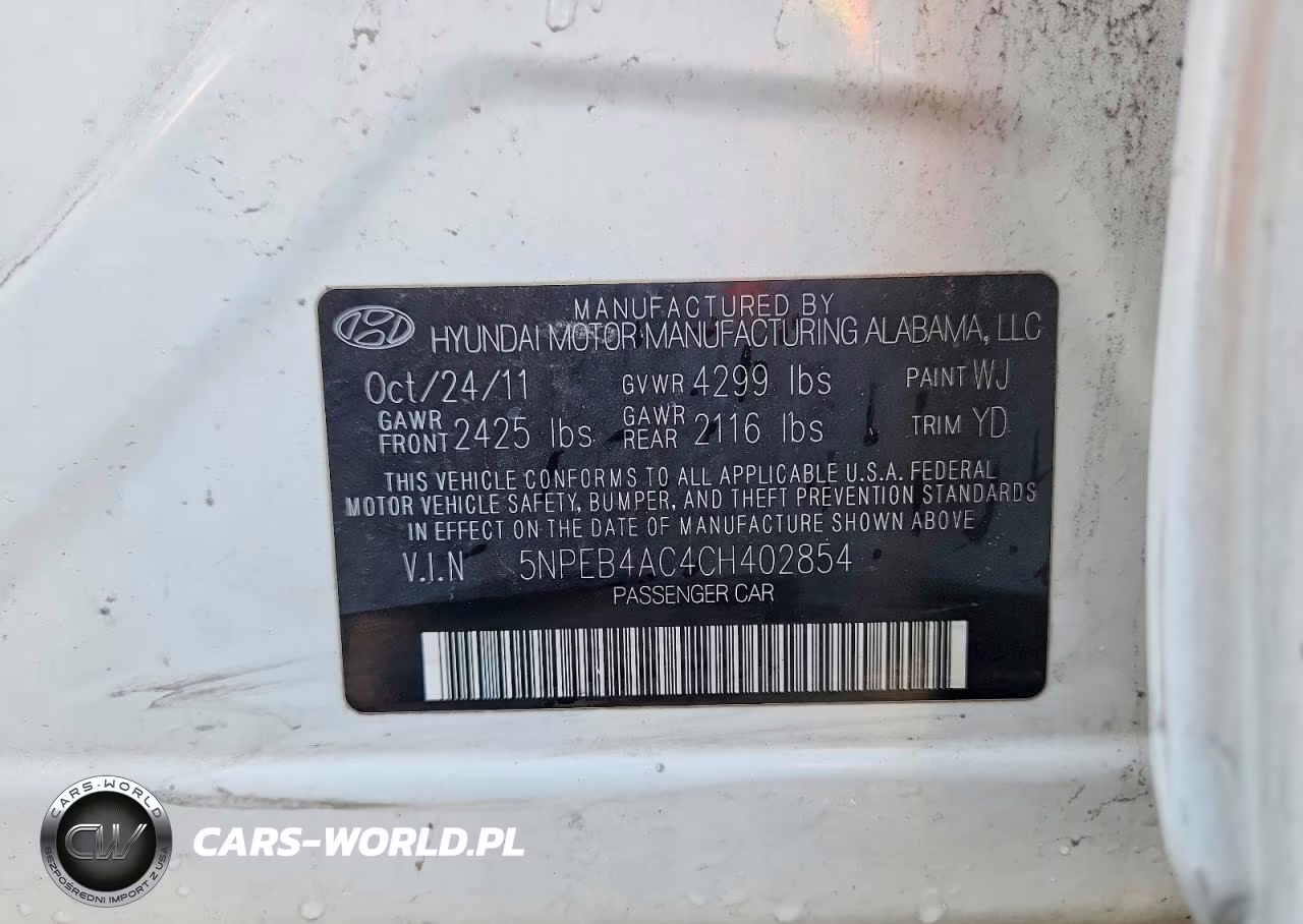 2012 Hyundai Sonata Gls VIN:5NPEB4AC4CH402854 - 12