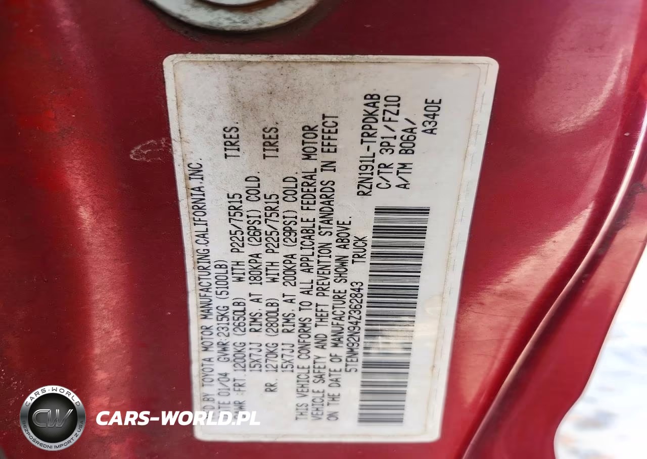 2004 Toyota Tacoma Prerunner VIN:5TENM92N94Z362843 - 12