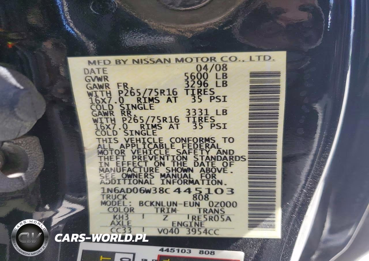 2008 Nissan Frontier Se V6 VIN:1N6AD06W38C445103 - 13