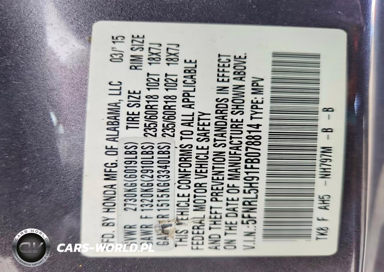 2015 Honda Odyssey Touring VIN:5FNRL5H91FB078814 - 13