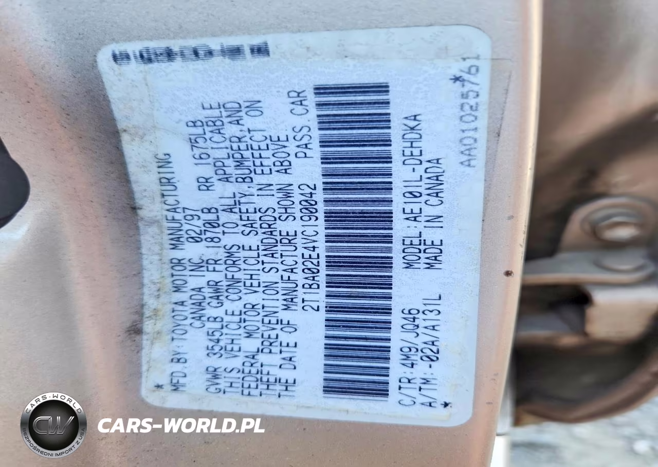 1997 Toyota Corolla Base VIN:2T1BA02E4VC190042 - 12