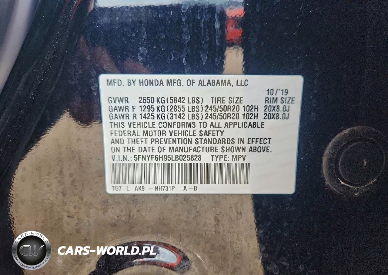 2020 Honda Pilot Touring VIN:5FNYF6H95LB025828 - 12