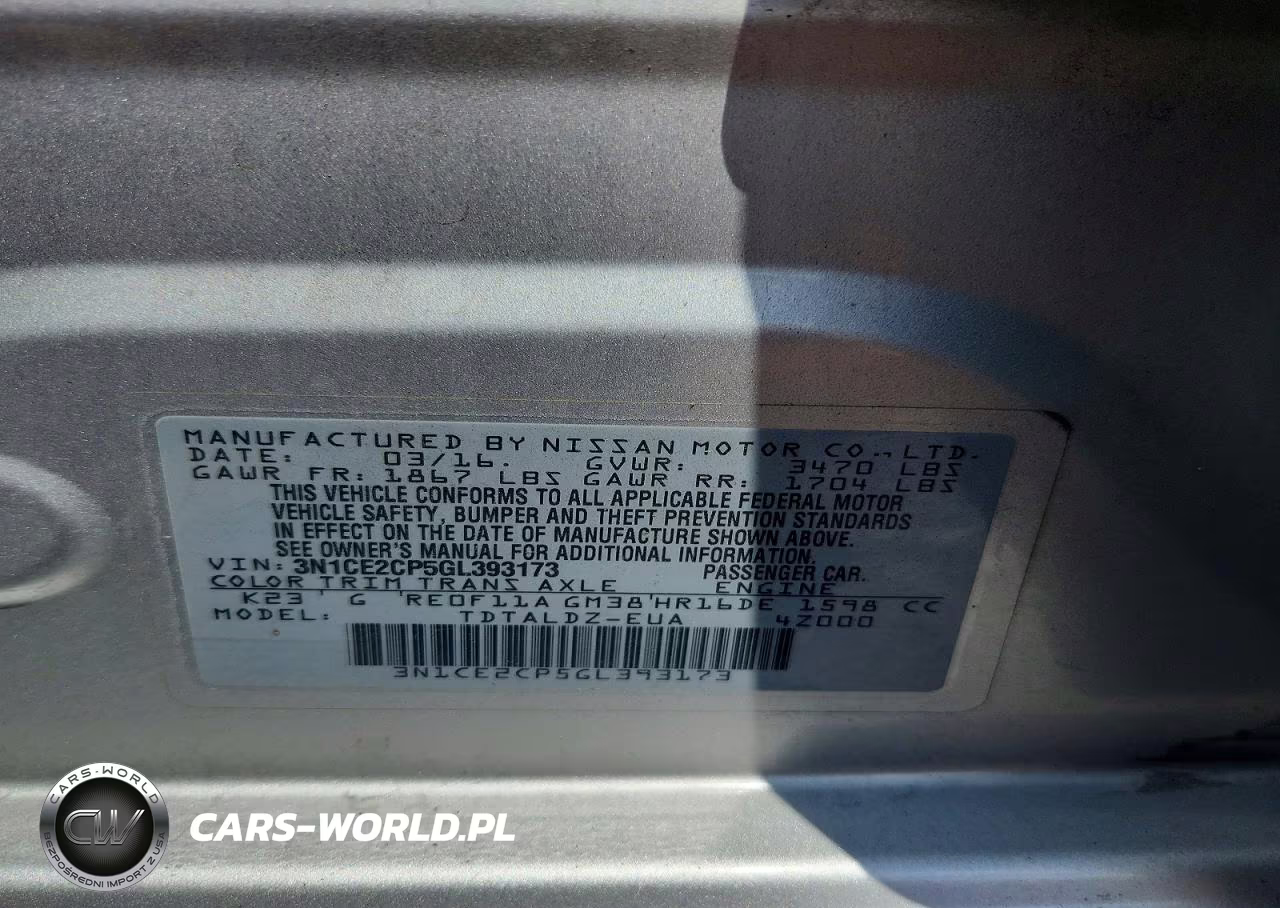 2016 Nissan Versa Note Sv VIN:3N1CE2CP5GL393173 - 12