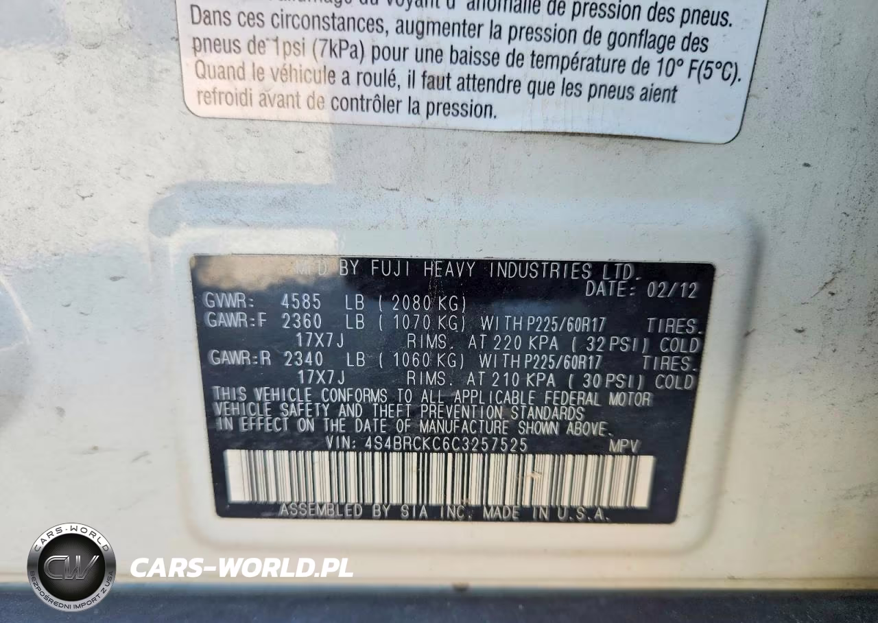 2012 Subaru Outback 2.5I Limited VIN:4S4BRCKC6C3257525 - 14