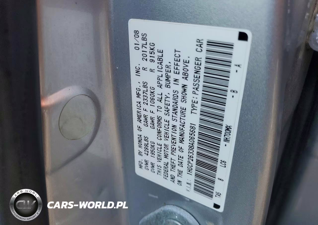 2008 Honda Accord Lx VIN:1HGCP26338A065681 - 12